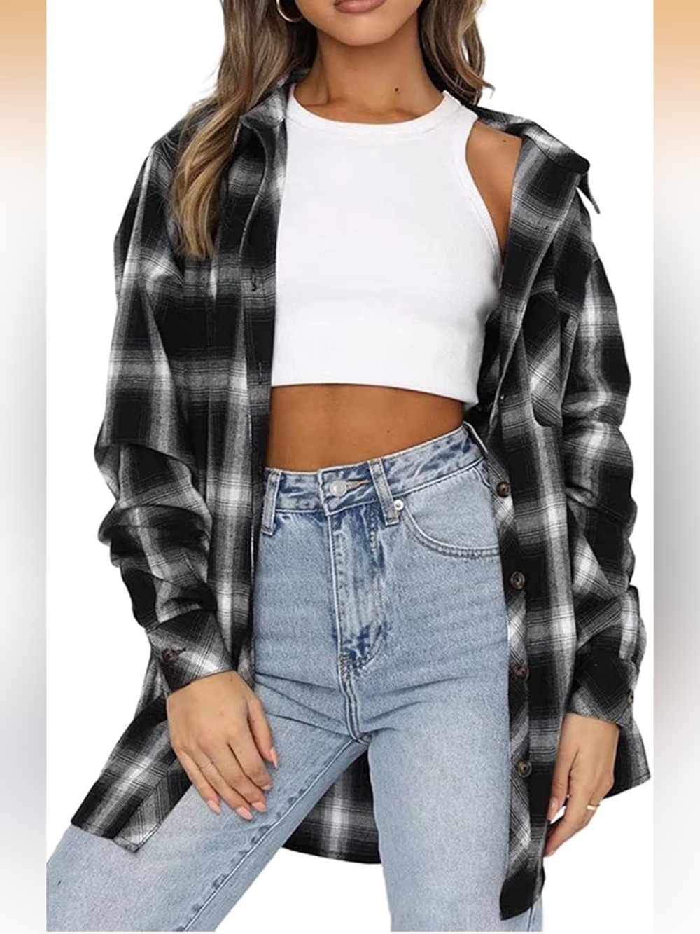 Source Unknown White and Black Plaid Button-Down Shirt